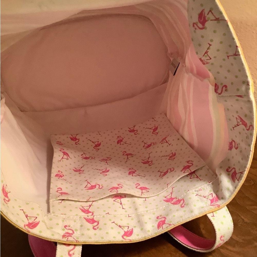 Striped Canvas Flamingo Beach Tote Bag - Picture 6 of 8